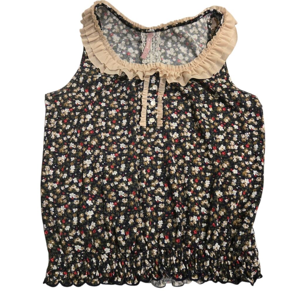 MAUVE brand Lace Trim Twee Cottage Tank Sz L Floral Feminine Fairy Flirty Blouse